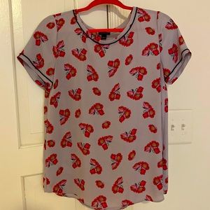 Ann Taylor Floral Print Short Sleeve Blouse Tee, Color: Gray/Pink
